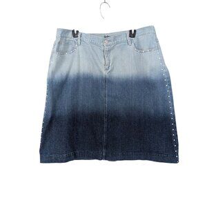 Y2K Denim Mini Skirt Ombre Studded Stretch Festival Boho Western Casual Size 20W